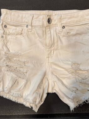 American Eagle Outfitters White Distressed Frayed Hem Denim Shorts